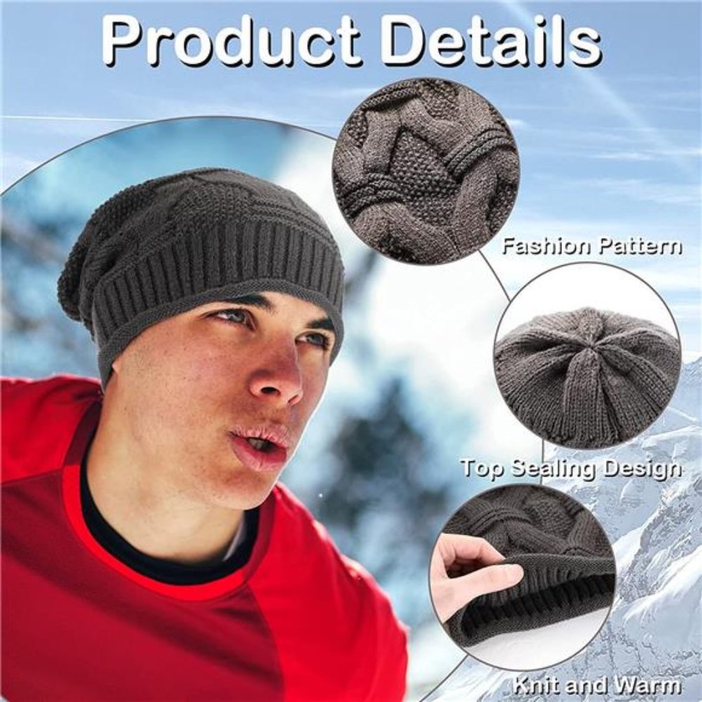 4 Pieces Knit Slouchy Beanie Hat Oversized Soft Warm Winter Beanie Hat Unisex - Picture 3 of 7